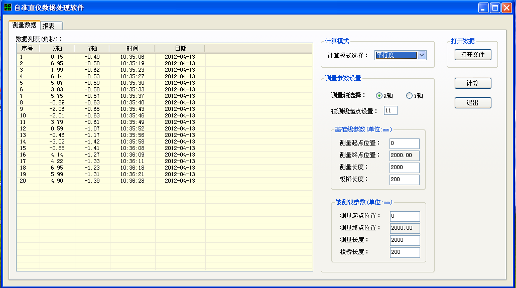 平行度測量數(shù)據(jù)分析軟件包